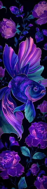 Free printable fish bookmark featuring purple fish on black